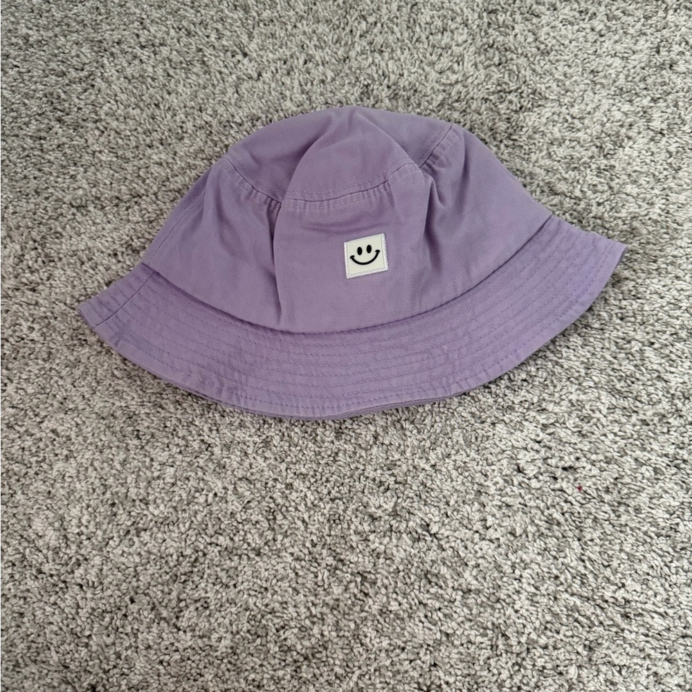 Purple Bucket Hat with Smiley Patch